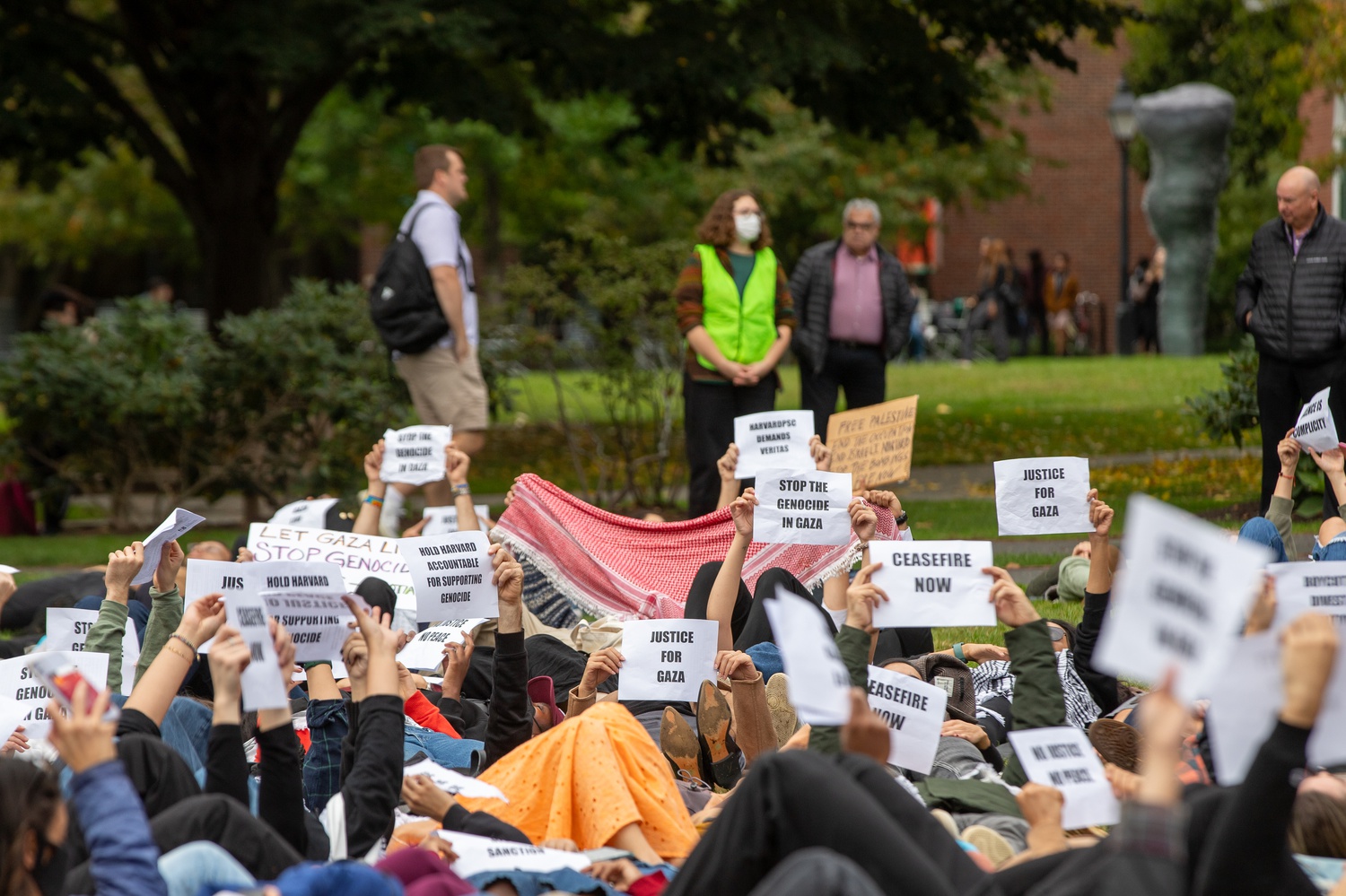 Pro-Palestine demonstrators hosted a "die-in" at Harvard Business School on Oct. 18.