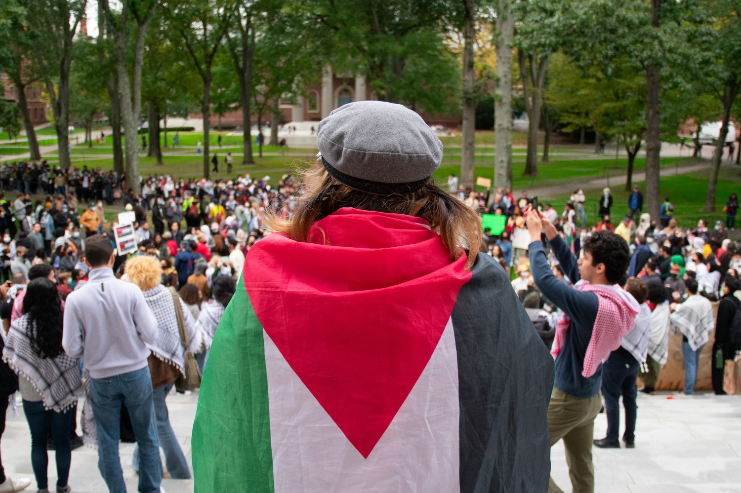 Students at Saturday's rally called on Harvard President Claudine Gay to publicly denounce anti-Palestinian racism and doxxing.